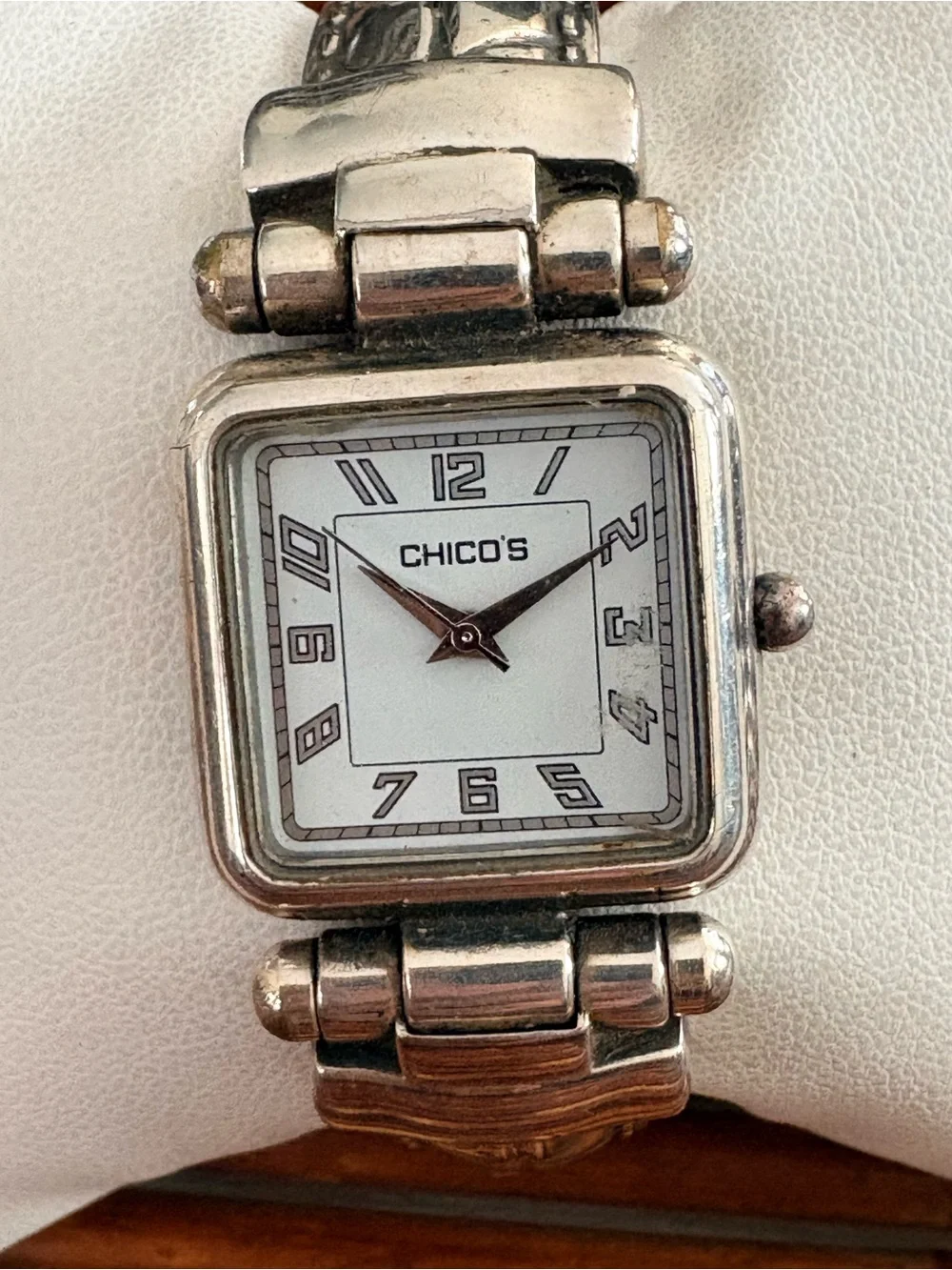 Chico's Silver Tone Square Face Bracelet Watch with White Dial Needs Battery